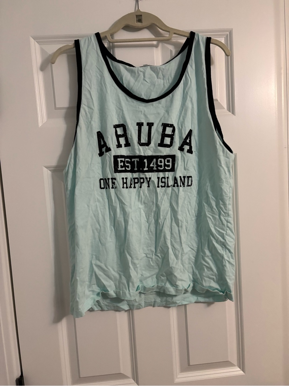 Aruba Graphic Tank Top in Light Mint with Black Trim